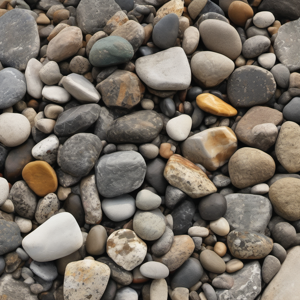 Small round rocks, river material, pebble.